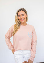 Load image into Gallery viewer, Peach &amp; Blue Embroidered Smiley Sweatshirt
