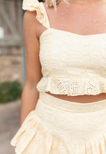 Load image into Gallery viewer, “She’s So Flirty” Top in Sunshine yellow eyelet
