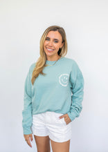 Load image into Gallery viewer, Sage Embroidered Smiley Sweatshirt
