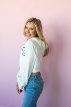 Load image into Gallery viewer, Navy &amp; White Cropped Zip Embroidered Smiley Sweatshirt

