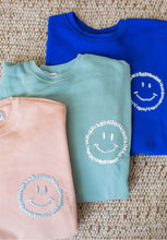 Load image into Gallery viewer, Peach &amp; Blue Embroidered Smiley Sweatshirt

