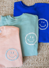 Load image into Gallery viewer, Sage Embroidered Smiley Sweatshirt
