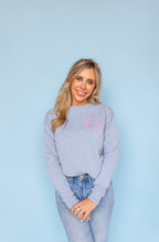 Load image into Gallery viewer, Pink &amp; Grey Embroidered Smiley Sweatshirt

