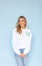 Load image into Gallery viewer, White &amp; Green Embroidered Smiley Sweatshirt
