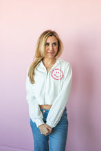 Load image into Gallery viewer, Embroidered Pink Smiley Hoodie

