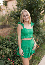 Load image into Gallery viewer, “She’s So Flirty” Top in green eyelet
